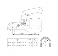 Tažná spojka WW 350 R-CH pr. 60 mm, 3500 kg, vrt.  horizontálně 14,5 mm