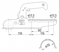 Tažná spojka EM 150 R-G pr. 70 mm, 1500 kg