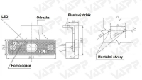 Svítilna boční obrysová LED WAS W44/217Z, 12-24V, s odrazkou, na držáku