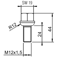 Šroub kolový M12x1,5x24 kulový 8.8