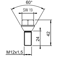 Šroub kolový M12x1,5x24 kuželový 8.8