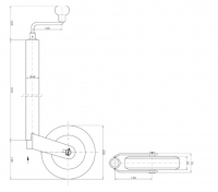 Kolečko opěrné WW ST 48/200 V prodloužené (plastový disk) 150 kg