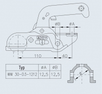 Tažná spojka WW 30-D3 pr. 50 mm, 3000 kg, vrt. 12,5 mm