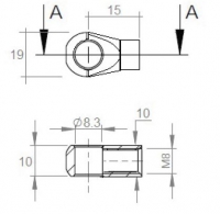 Oko k plynové vzpěře BM, pr. 8,3mm, c=15mm, pro závit M8, ocel