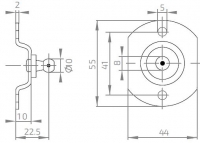 Konzola k plynové vzpěře plochá 41x22,5mm, kulový čep pr. 10mm, ocel