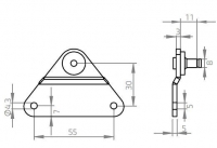 Konzola k plynové vzpěře vyhnutá 55x30mm, válcový čep pr. 8mm, ocel