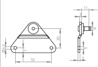 Konzola k plynové vzpěře vyhnutá 55x30mm, válcový čep pr. 8mm, ocel