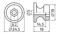 Napínací kolík (čep) k plachtě s šestihranem, plastový, 24x19 mm