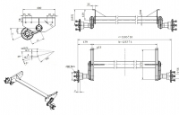 Náprava KNOTT G 13 (1350 kg) b=1237 mm, c=1595 mm, 100x4, patky 129, Vario/Rapid